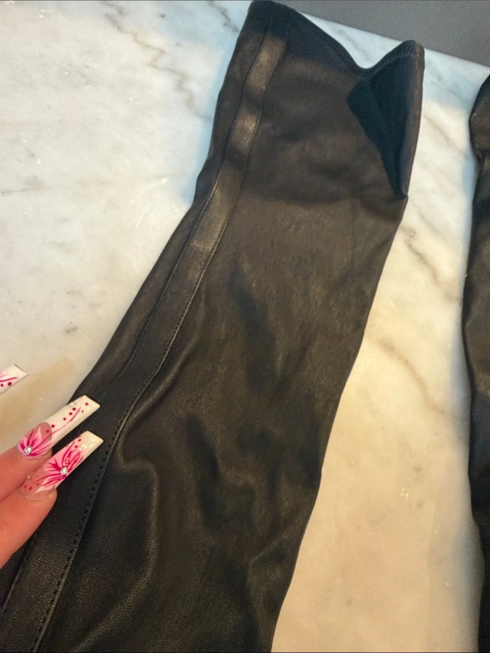 Rick Owens black knee-high boots with white platform sole